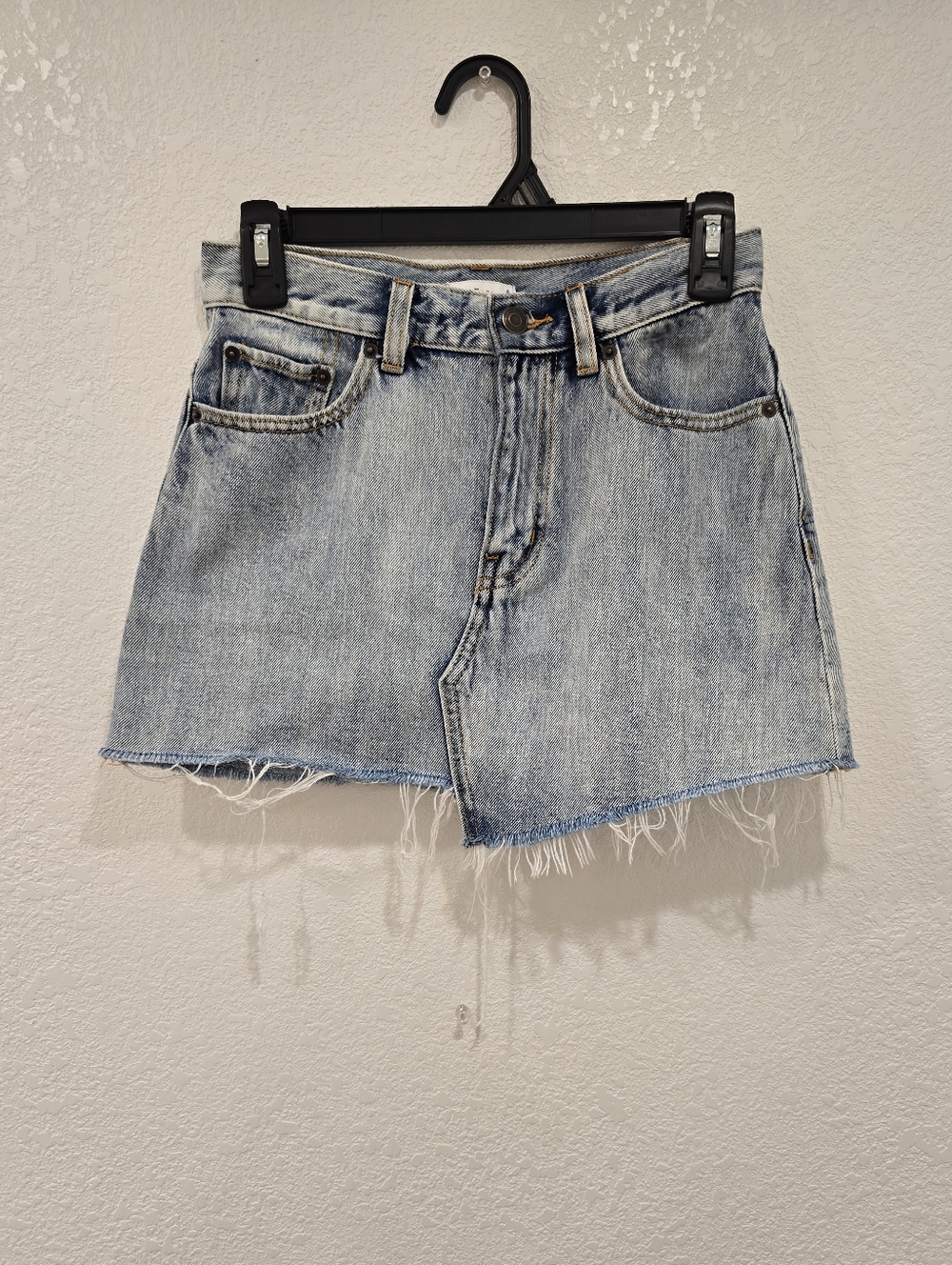 Light Wash Denim Mini Skirt with Frayed Hem